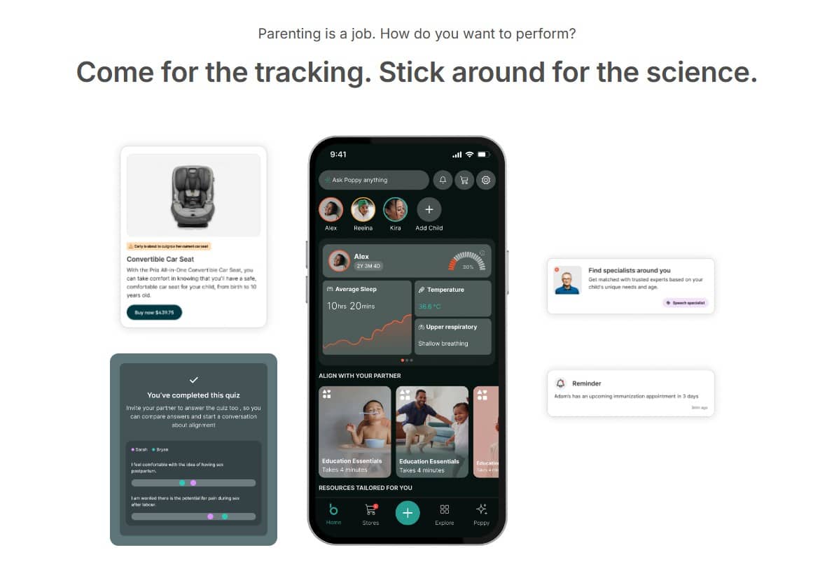 Screenshot of featurres offered by the bobo app, from theboboapp.com