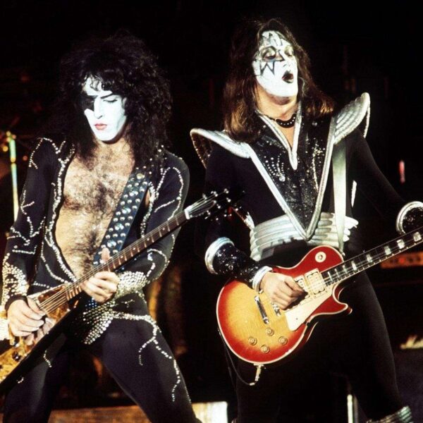 Paul Stanley and Ace Frehley, members of the heavy metal band KISS, perform at the Cumberland County Memorial Auditorium on Dec. 27, 1976.