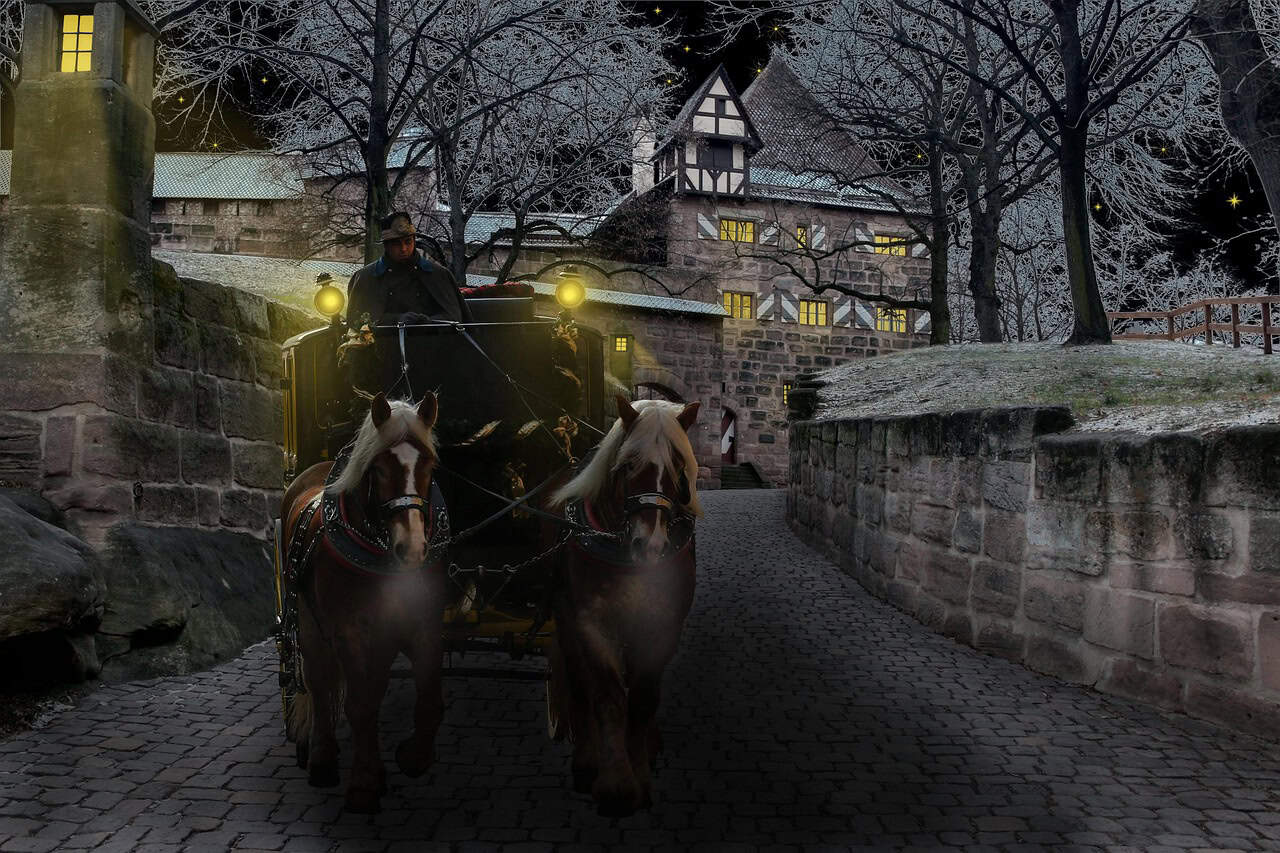 winter, coach, castle, cold, surreal, horses, night, nuremberg, gruesome, duster, halloween, grim, dracula, transylvania, lantern, path, wall, fortress, travel, ride, depart, drive away, composing, halloween, halloween, halloween, halloween, halloween, dracula, dracula
