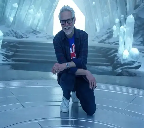 Screenshot of James Gunn on set of a movie. He has big ideas for " Man of Tomorrow "