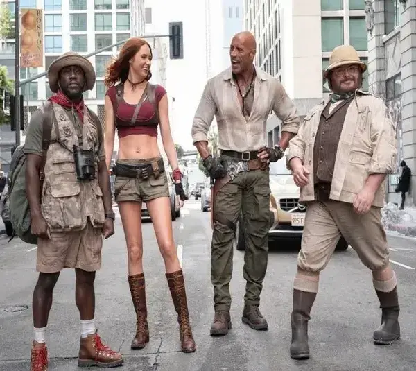 Four cast members of the Jumanji 3 movie coming to theaters Christmas 2026