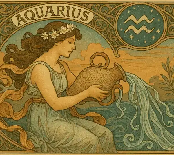 Aquarius zodiac horoscope sign in Art Nouveau style