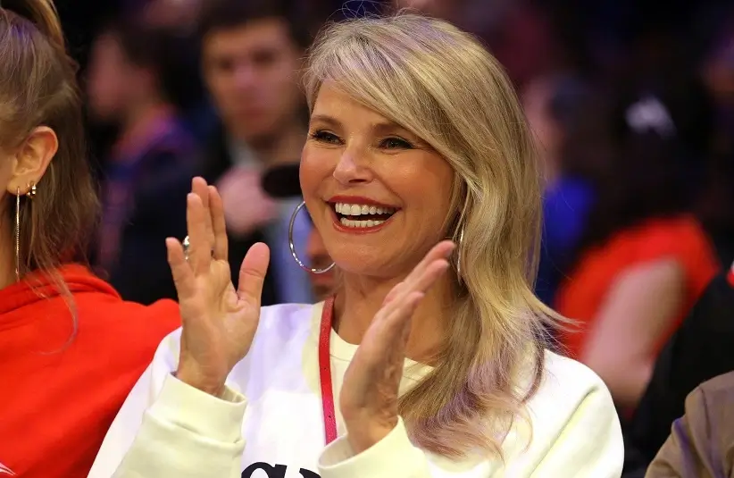 Model Christie Brinkley (right) in attendance as the New York Knicks play against the Miami Heat at Madison Square Garden. 