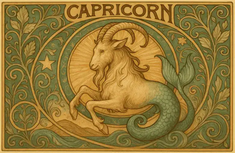 Capricorn zodiac horoscope sign in Art Nouveau style