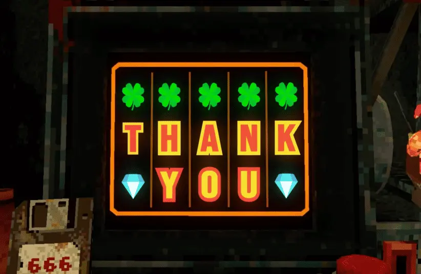 Cloverpit by Panik Arcade, thanking the gamers for reading 1 million copies sold, slot machine, gambling, horror survival