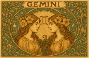 Gemini zodiac horoscope sign in Art Nouveau style