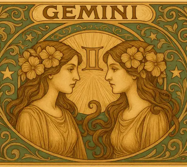 Gemini zodiac horoscope sign in Art Nouveau style
