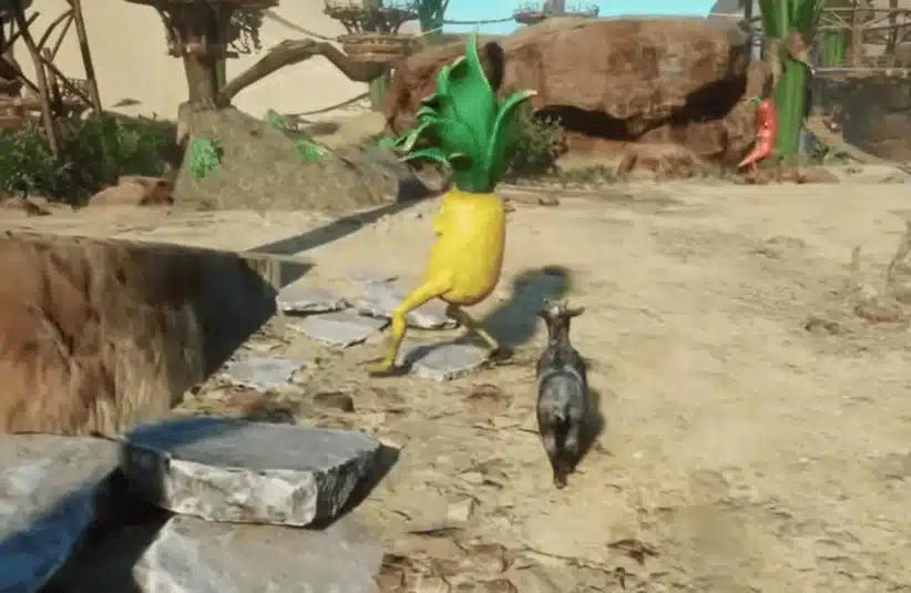 Goat Simulator 3, Pineapple pizza, Deliciously-Disgusting Achievement, pineapple person, pizza parlor, chaos, simulator, kidnapping the ingredients