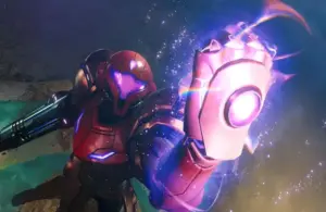 December 2025 release schedule/Metroid Prime 4: Beyond Samus holding up her left hand as it's covered in a purple energy