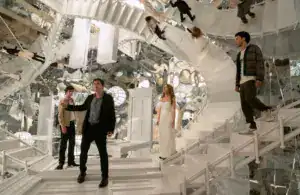 The Cast of Now You See Me: Now You Don't, in a mirror room.