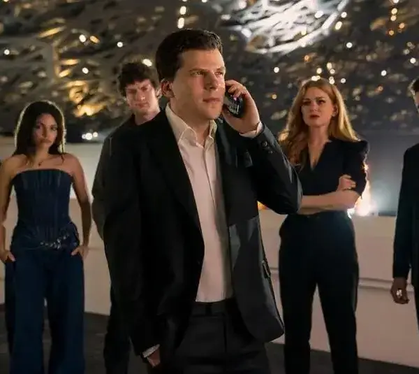 Jesse Eisenberg, Isla Fisher, Dominic Sessa, Dave Franco, Justice Smith, and Ariana Greenblatt in Now You See Me: Now You Don't (2025)