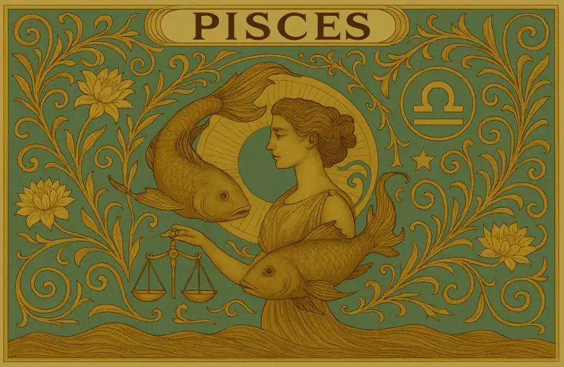 Pisces zodiac horoscope sign in Art Nouveau style