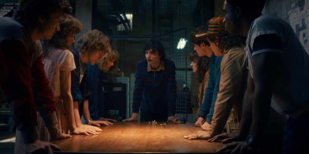 Winona Ryder, Maya Hawke, Natalia Dyer, Caleb McLaughlin, Finn Wolfhard, Charlie Heaton, Joe Keery, Noah Schnapp, and Gaten Matarazzo in Stranger Things (2016)