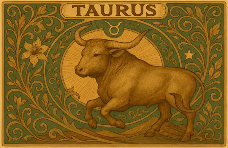 Taurus zodiac horoscope sign in Art Nouveau style