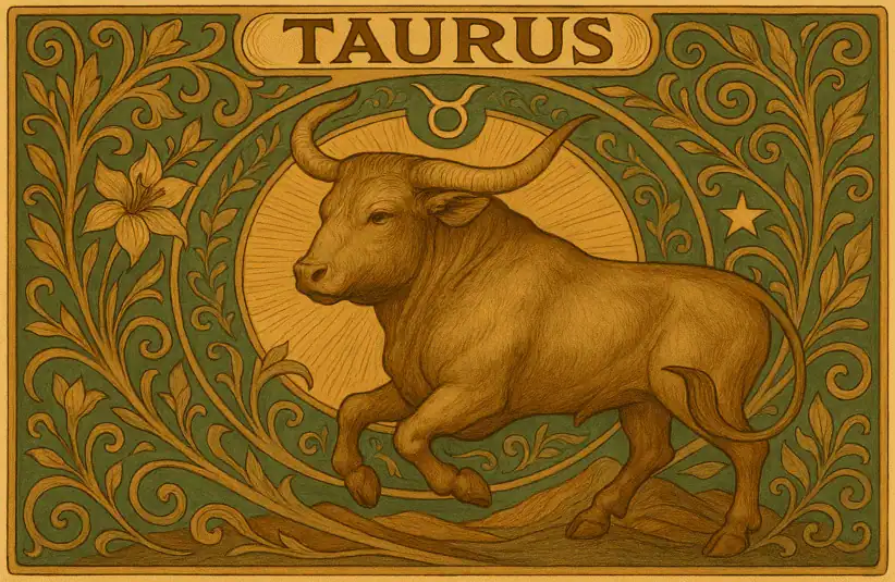 Taurus zodiac horoscope sign in Art Nouveau style