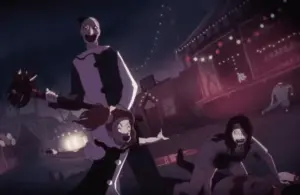 Terrifier The ARTcade Game, violence, gory, killing spree, Art The Clown, arcade style, animated scene