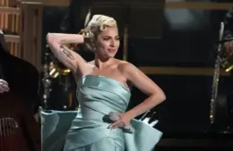 Apr 3, 2022; Las Vegas, NV, USA; Lady Gaga performs during the 64th Annual Grammy Awards at the MGM Grand Garden Arena in Las Vegas. Mandatory Credit: Robert Hanashiro-USA TODAY