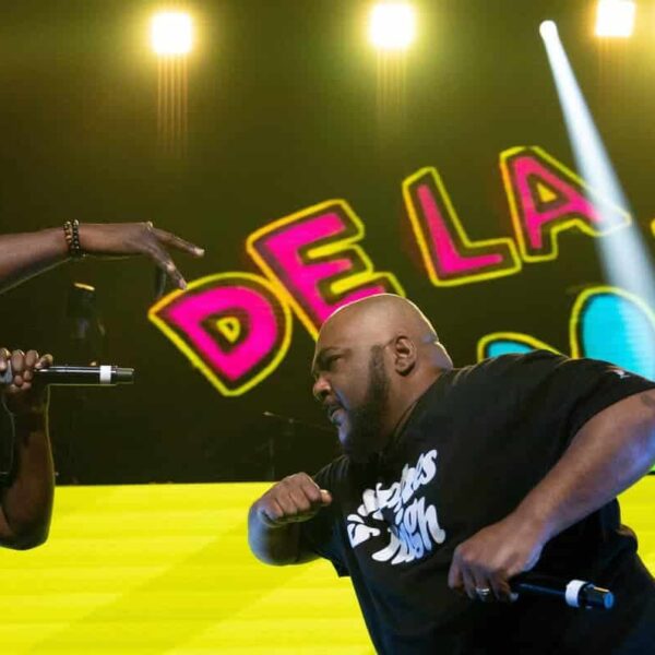De La. Soul's Kelvin Mercer, left, and Vincent Mason perform at Bridgestone Arena Wednesday night, Sept. 20, 2023. De La Soul