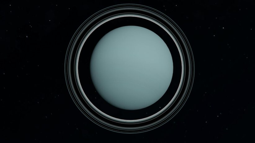 Captivating view of Uranus showcasing its distinct rings and celestial surroundings. Uranus retrograde