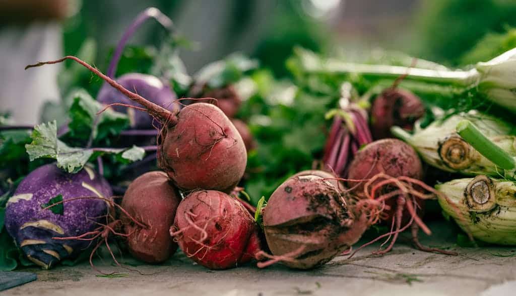 Close-up of fresh organic beets, for healthy blood pressure.