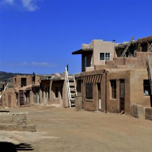 Traditonal Pueblo adobe, native-owned home. Visit New Mexico for Native American Heritage Month.