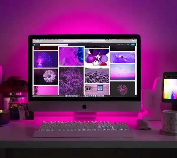 Computer setup with Purple backlight/PC Deals for cyber monday