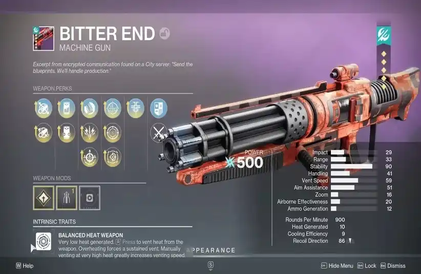 Bitter End God Roll Guide in Destiny 2