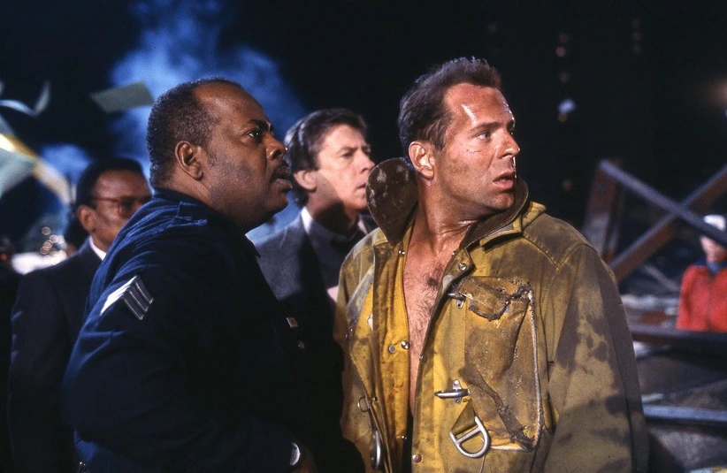 Bruce Willis, Reginald VelJohnson, and Paul Gleason in Die Hard