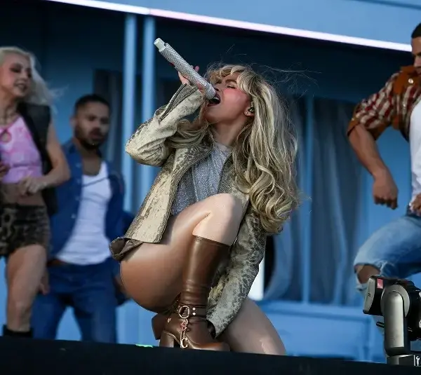 Sabrina Carpenter performs on the Coachella Stage during the Coachella Music and Arts Festival in Indio, Calif., on Friday, April 12, 2024.
