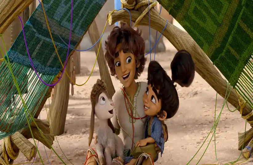 Still colorized image from David the Movie, Goliath religious movie, family friendly