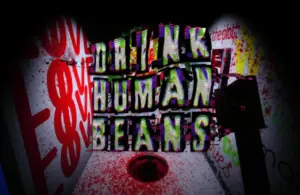 Drink Human Beans, solo dev Last Dissent, dystopian horror survival about a corportation forcing humans through a deadly job hunting trial, coffee machine is the boss AI,