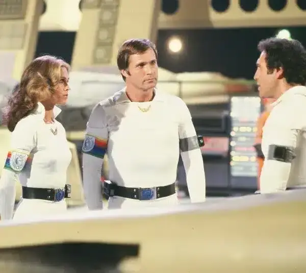 Gil Gerard, Erin Gray, and David Groh in Buck Rogers in the 25th Century (1979). Gerard has sadly passed away