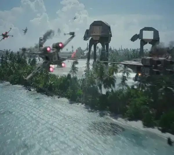 Screenshot of a scene from the movie Rogue One: A Star Wars Story.