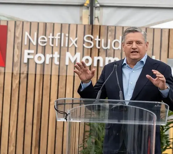 Netflix co-CEO Ted Sarandos speaks at a groundbreaking for Netflix Studios in New Jersey.