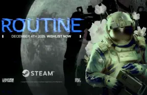 ROUTINE, 80s futuristic survival sci-fi horror, lo-fi analog style immersive gaming, atmospheric and stress inducing, wishlist with release date
