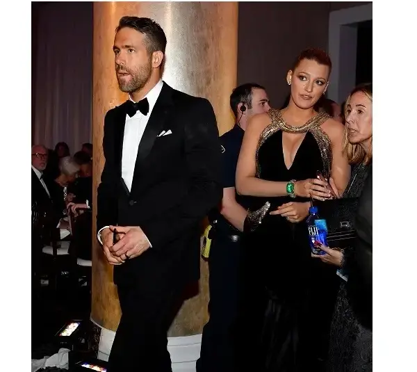 Ryan Reynolds and Blake Lively arrive at the International Ballroom for the start of the 74th Golden Globe Awards at Beverly Hilton.
