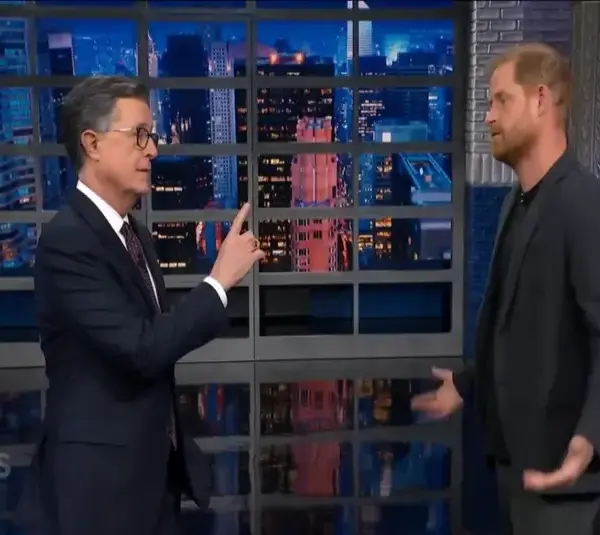 Prince Harry Nearly Kisses Stephen Colbert on "Late Show"