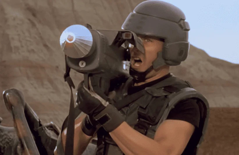 Rico From Starship Troopers, launching a missile into a bug nest, The Last Time cast member, action-adventure sci-fi, bug invasion for outer space