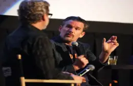 Ethan Hawke, star of The Lowdown season 2, talks with interviewer Charles Horak after a screening of his film "Blaze" at Alamo Drafthouse Cinema