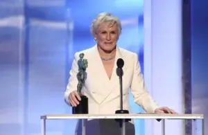 Jan 27, 2019; Los Angeles, CA, USA; Glenn Close accepts the award for outstanding performance by a female actor in a leading role for her role as Joan Castleman in the motion picture THE WIFE at the 25th Annual Screen Actors Guild Awards at the Shrine Auditorium. Mandatory Credit: Robert Hanashiro-USA TODAY NETWORK