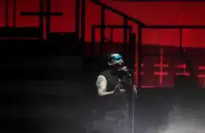 Marilyn Manson performs \"Angel with the Scabbed Wings\" on Tuesday, July 23, at the Denny Sanford Premier Center. Zombiemanson003