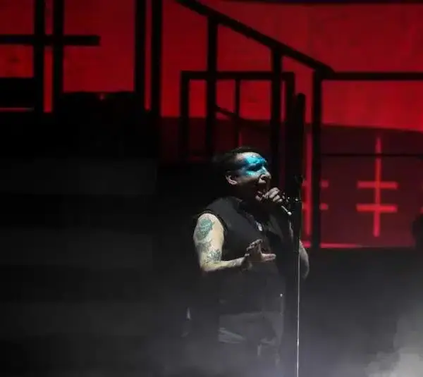 Marilyn Manson performs \"Angel with the Scabbed Wings\" on Tuesday, July 23, at the Denny Sanford Premier Center. Zombiemanson003