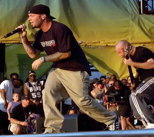 Jul 24, 1999; Rome, New York, USA; Fred Durst of Limp Bizkit performs Saturday at Woodstock '99 at Griffiss Park in Rome, NY. Mandatory Credit: Eileen Blass-USA TODAY NETWORK