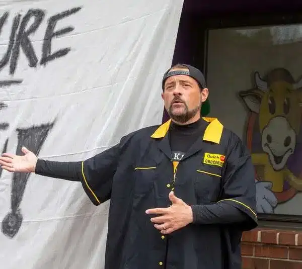 Kevin Smith speaks to fans during the grand opening of his pop-up Mooby's restaurant in Red Bank, NJ Wednesday, September 8, 2021. / Grace V. Smith