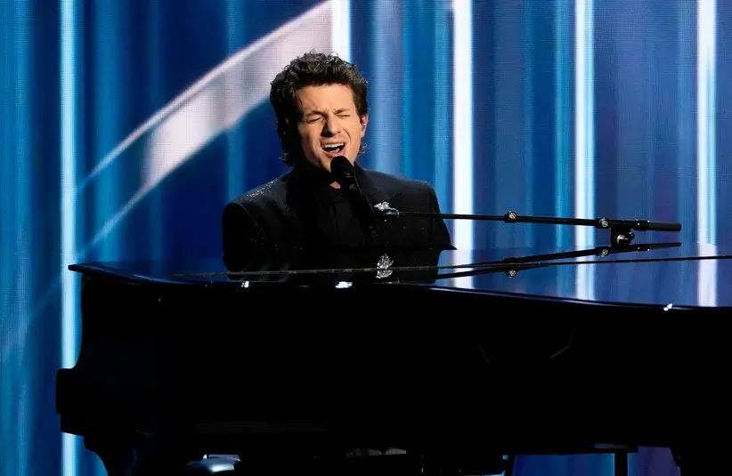 Jan 15, 2024; Los Angeles, CA, USA; Charlie Puth performs during the In Memoriam segment during the 75th Emmy Awards at the Peacock Theater in Los Angeles on Monday, Jan. 15, 2024. Mandatory Credit: Robert Hanashiro-USA TODAY, Super Bow LX