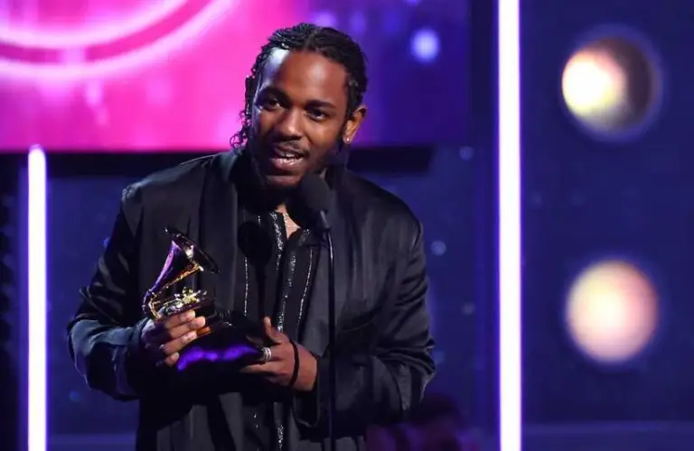 Kendrick Lamar accepts Best Rap Album during the 60th Annual Grammy Awards at Madison Square Garden on Jan. 28, 2018.