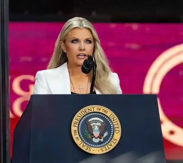 Erika Kirk speaks during a memorial service honoring Charlie Kirk at State Farm Stadium in Glendale on Sept. 21, 2025. Bari Weiss of CBS news