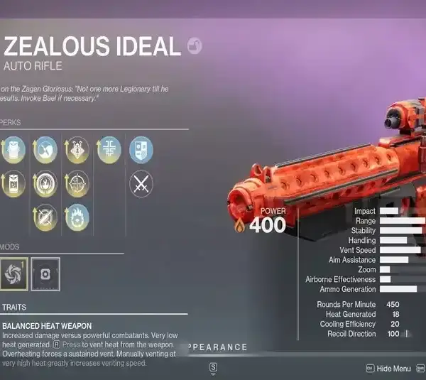 Zealous Ideal God Roll Guide in Destiny 2