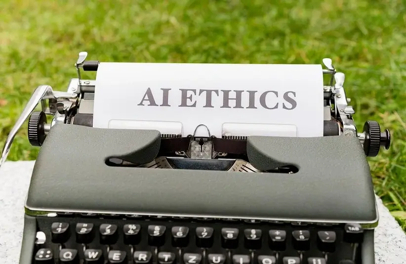 AI Ethics on paper coming out of a typewriter