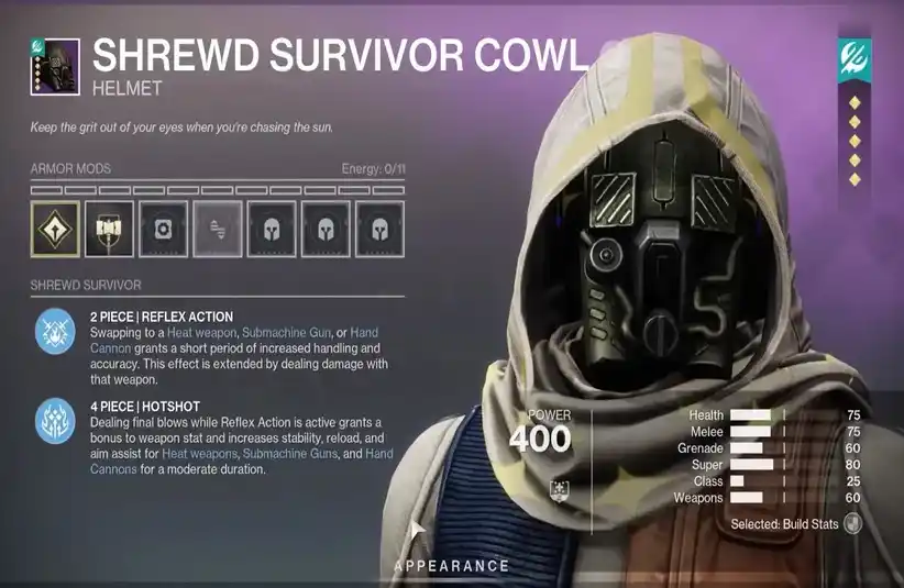 Shrewd Survivor Hunter Cowl Destiny 2